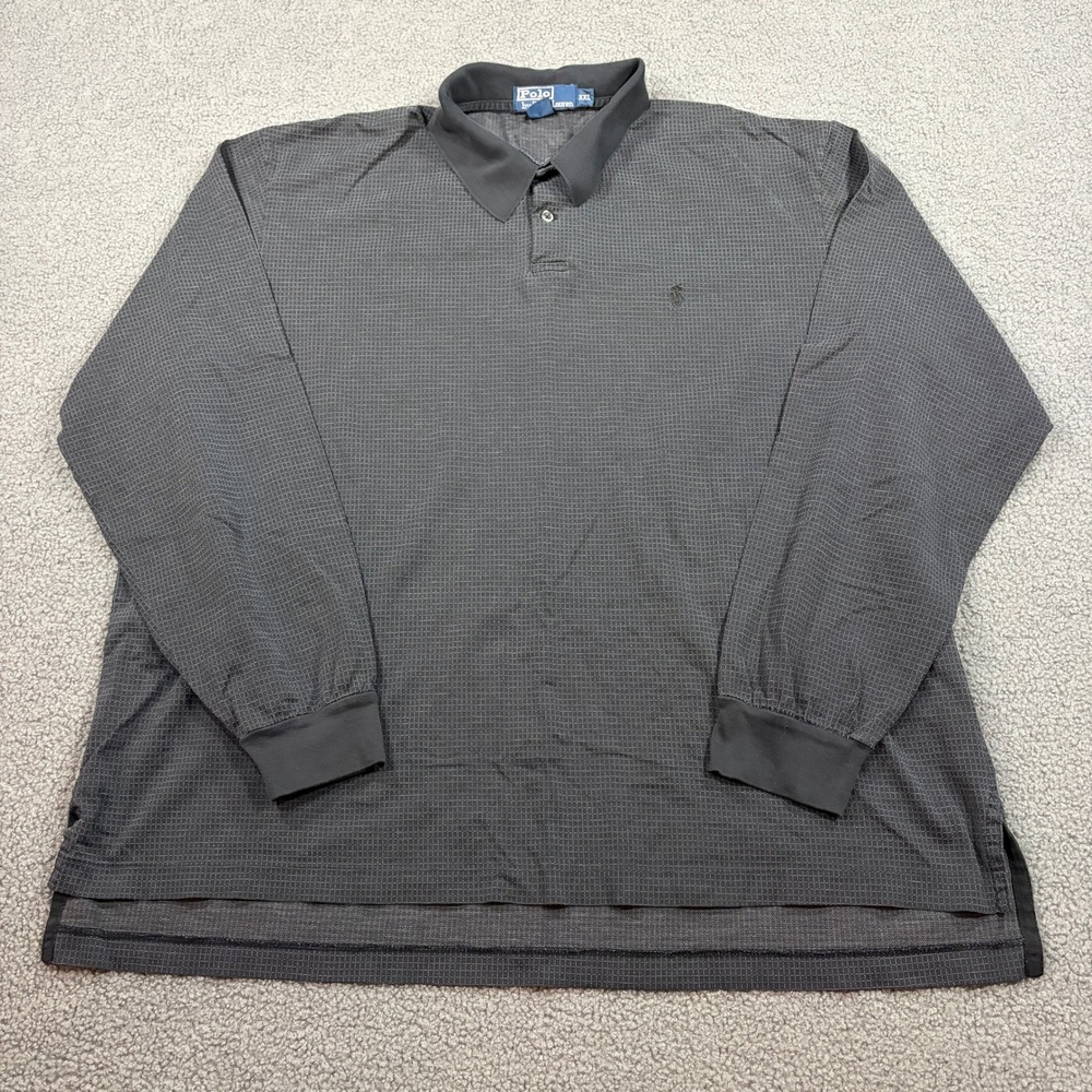 Polo Ralph Lauren Polo Shirt Mens XXL Black Micro Grid Pima Cotton Long Sleeve